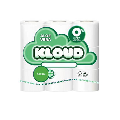 KLOUD 3 PLY 90 TOILET ROLLS/ALOE VERA/ 10x9pk GREEN (KLOUD) Family bundle