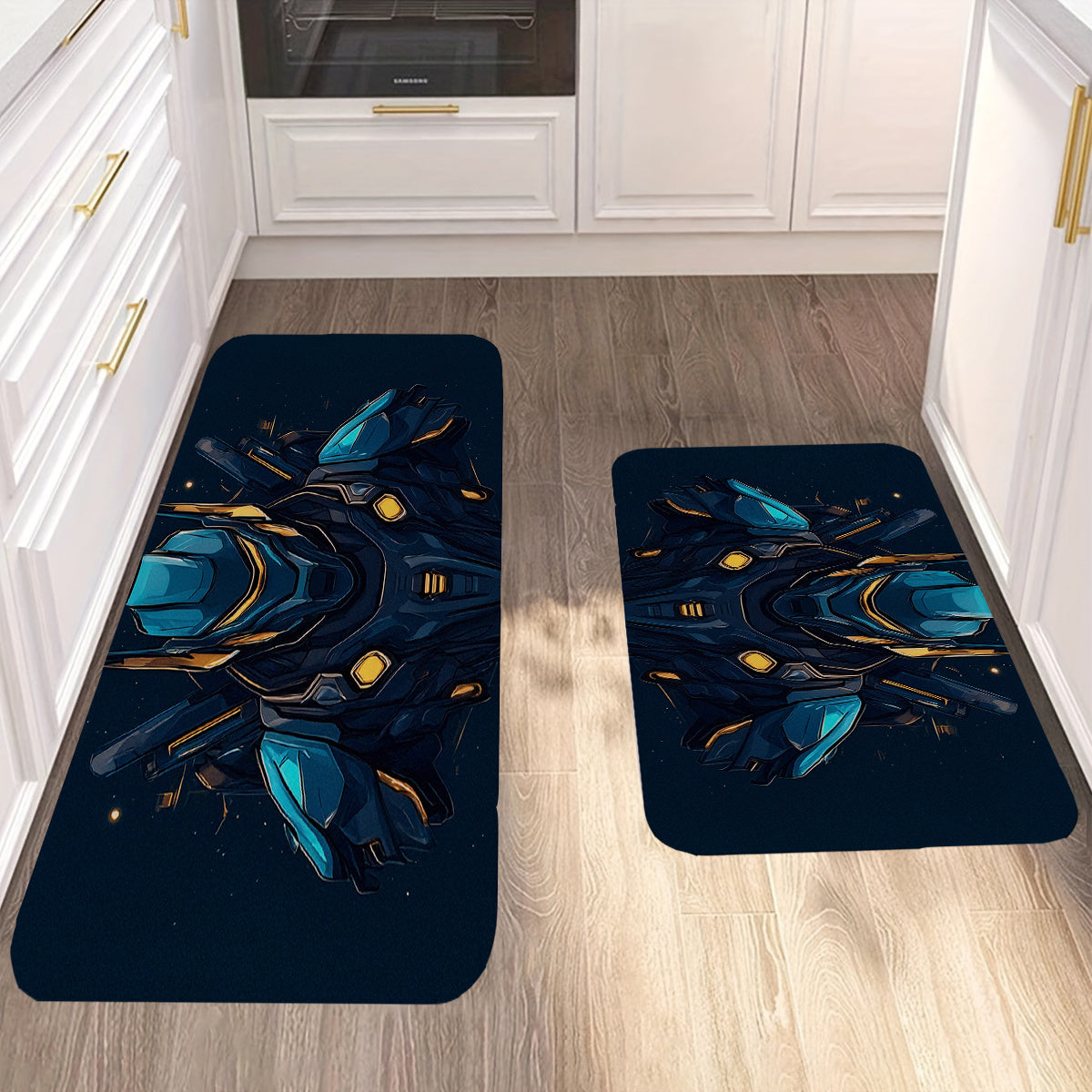 1pc Future Robot Design Machine Washable Polyester Rug, Non-Slip Cushioned Carpet for Kitchen, Bedroom, Office, Indoor Use - Soft Room and Garden Mat, Exquisite Print Home Decor