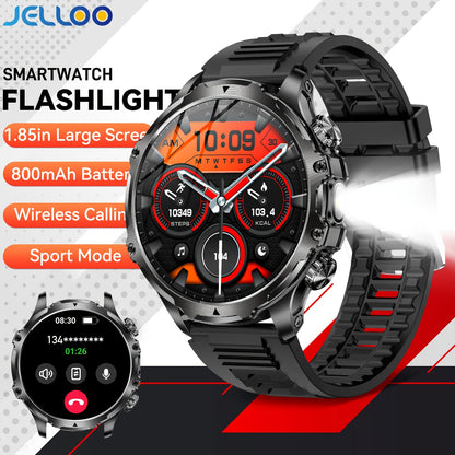 JELLOO Men's Smart Sports Watch with IPX8 Waterproof, LED Light, Multi-Sports Modes, Perfect for Night Running & Pet Walking, Wireless Calling, Message Reminders, Ideal Holiday Gift, for Android & for iPhone