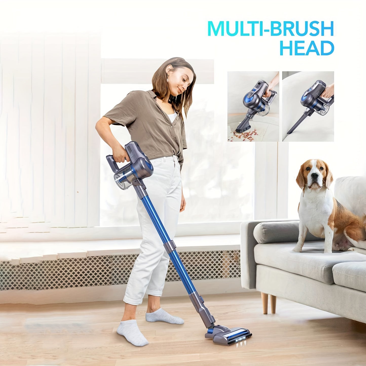 Greenote Cordless Vacuum Cleaner, 23Kpa Powerful Suction Vacuum With LED Floor Brush, 35min Long Runtime, Detachable Battery, 6 In 1 Lightweight Handheld Vacuum For Home/Car/Hard Floor/Carpet/Pet/Hair