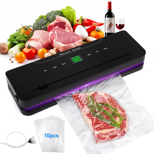 Food Vacuum Machine for Frozen Food, Automatic Heat Sealer with 10 20 x 30 cm Vacuum Bags, 5 Food Preservation Modes, Vacuum