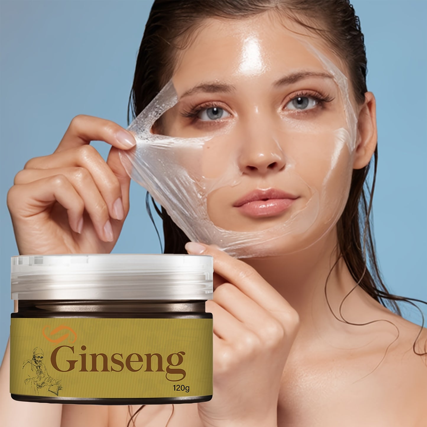 Ginseng Peel-Off Mask, 120g - Hydrating & Moisturizing, Deep Cleansing Facial Mask with Collagen Boost for Improved Skin Elasticity, Nutrient-Rich Ginseng Nourishment, Coffee Scented - Includes Spatula, Paraben-Free for All Skin Types