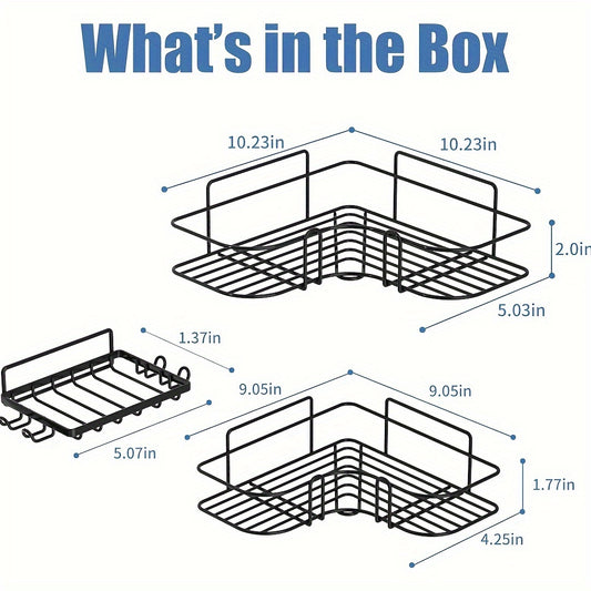3 Pack Corner Shower Shelf, Bathroom Shelf With Soap Shaver Holder, No Drilling Shower Shelf, Adhesive Shower Organizer, Black