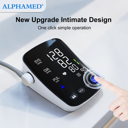 ALPHAMED Upper Arm Electronic Blood Pressure Monitor: High-Performance Chip, 2X199 Memory, Curved LED Display, Type-C Power Supply, Automatic Power-Off, 22.1-43.18 cm Blood Pressure Cuff, AAA Batteries Included