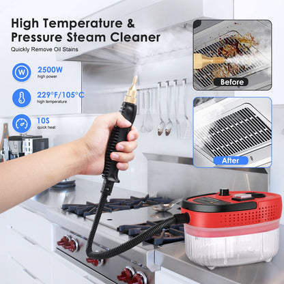 Kitchen high-pressure steam cleaning machine, household high-temperature ironing machine with gloves, glass scraper - red