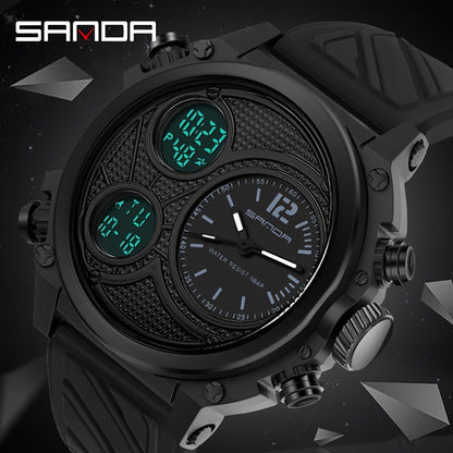 SANDA Men'S Sports Watch - Quartz Movement, Water Resistant 50m, Tactics Multi-Functional, Shockproof, Alarm, Stopwatch, Luminous, Outdoor, Round Dial, Casual Style, Synthetic Resin Case & Band, Non-Precious Metal