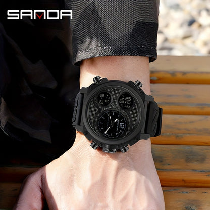 SANDA Men's Fashion Sports Watch - Waterproof, Dual Display with Stopwatch & Date Function, Luminous, Rubber Strap