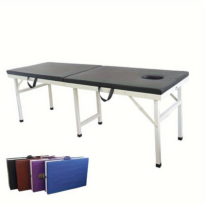 Professional 60/70cm Massage Table: Portable, Memory Foam, PU Leather, 2 Fold, Facial Esthetician Salon SPA Bed - No Fragrance, Battery-Free