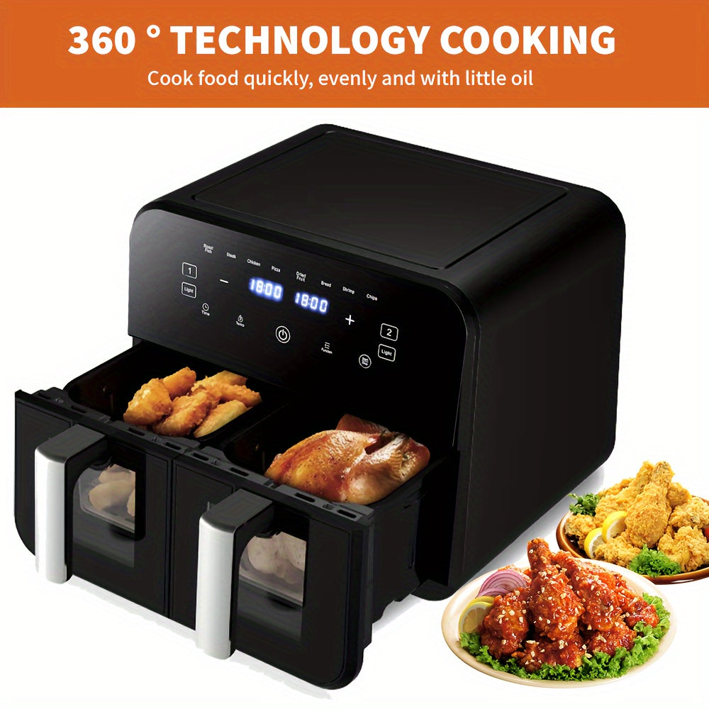 9L LED Large Capacity Dual Zone Digital Air Fryer Oven Cooker - Oil-Free Low-Fat Healthy Cooking Multi-Functional Easy-to-Use Space-Saving Design