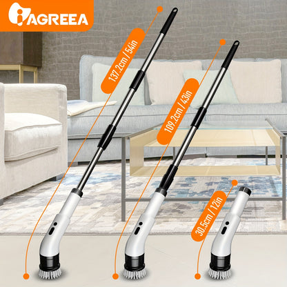 IAGREEA Electric Spin Scrubber, Cordless Shower Cleaner with Adjustable Extension Handle, 3 Adjustable Speeds, 9/6 Interchangeable Brush Heads, USB Charging, Lithium Battery for Tiles, Tub, Sink, Wall