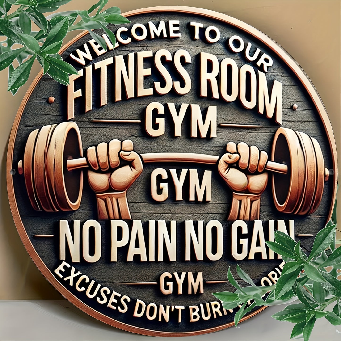 Inspirational Fitness Room Wall Art, 1pc Aluminum Gym Sign 20.32x20.32 cm - Sturdy Motivational Workout Decor for Home Gym Enthusiasts, No Pain No Gain, Excuses Don't Burn Calories Plaque