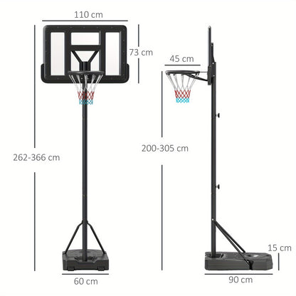 SPORTNOW Height Adjustable Basketball Hoop and Stand, Freestanding Basketball Stand, Net w/ Wheels, Enlarged Base, PE Backboard, 2-3. 05m - Black