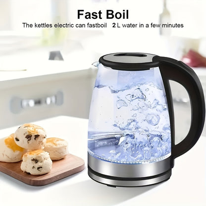 1pc, 2L 1800W Electric Kettle Glass Fast Boil 360° Blue LED Illuminated Portable Jug 1800W