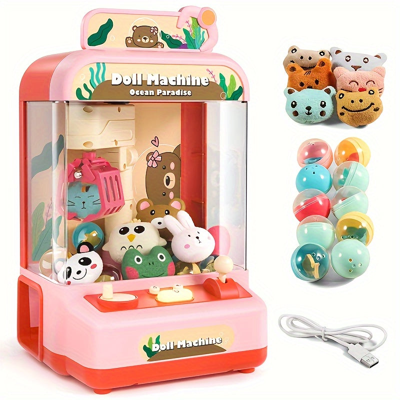 6 Dolls & 10 Balls Coin Operated Home Mini Scratching Doll Machine - Family Version Clip Candy Dispenser for Girls Birthday Gift, Christmas, Halloween - No Battery Required