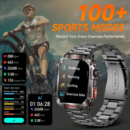 5.11 cm Large Screen Men's Outdoor Sports Smartwatch - Touchscreen, Waterproof, Motion Fitness, Call Answering, Android and iPhone Compatible, Message Alerts Notifications, and More