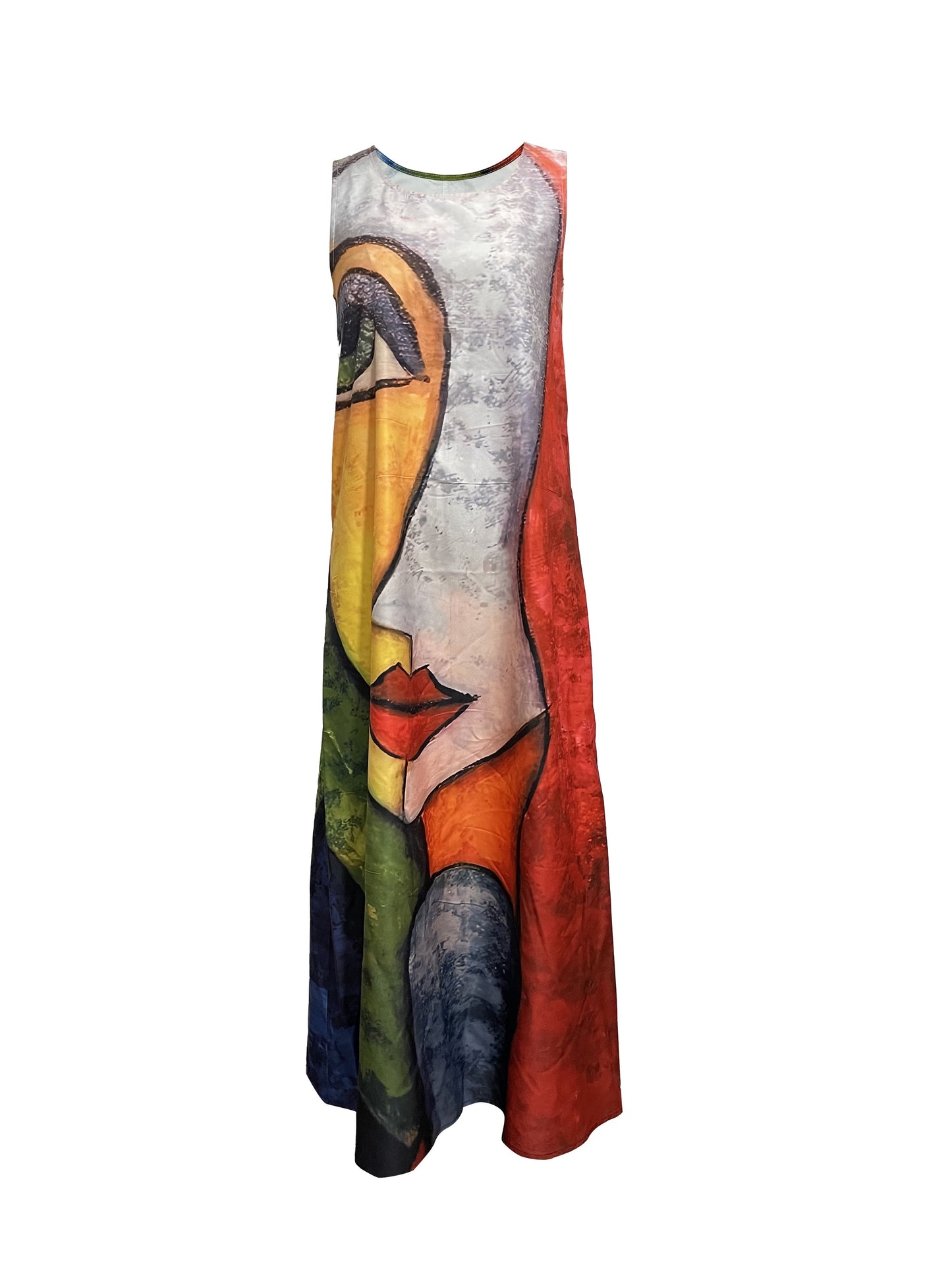 Chic Abstract Print Sleeveless Maxi Dress - Flattering Crew Neck, Lightweight Tank Design - Perfect for Spring & Summer - Womens Casual Chic Clothing