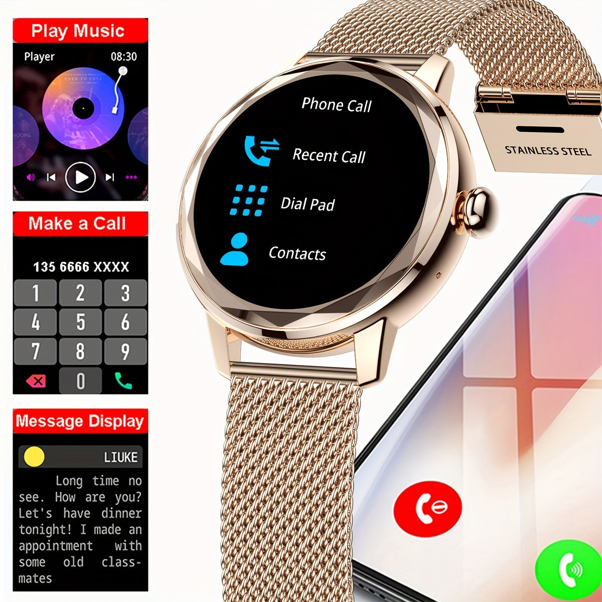 3.05 cm Full Touchscreen Smartwatch with Wireless Calling - Android & iPhone Compatible - 100+ Sports Modes - TFT Display - Zinc Alloy - Wireless 5.3 - Water Resistant - Magnetic Charging - JL7013A6 Chip - Polymer Battery - Classic Style