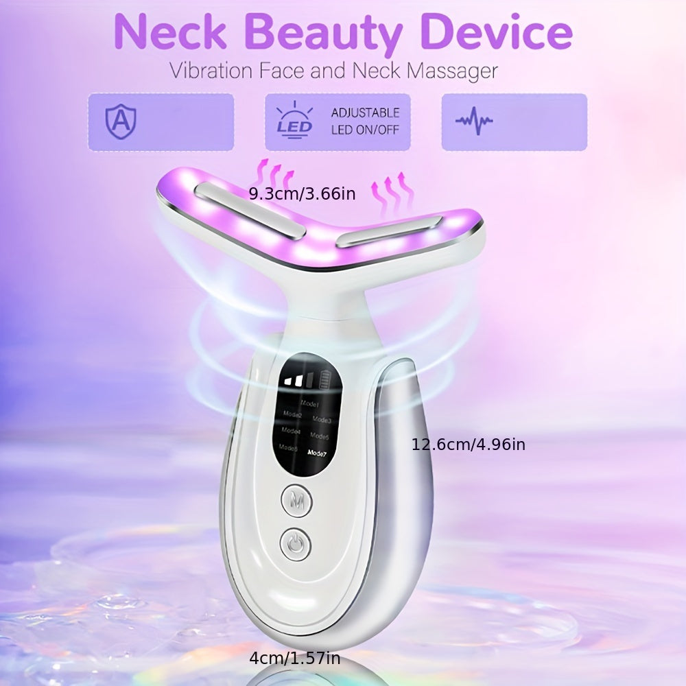 Seven-Color Rechargeable LED Facial Massager - Firms and Tightens Face and Neck Skin, Promotes Relaxation and Glowing Complexion, Portable and Easy to Use Skin Care Tool