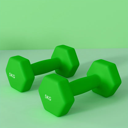 Set of 2 Hex Dumbbells, Weights Pair with Non-Slip Grip, Home Gym Fitness Training Equipment, 2 x 5kg, Green