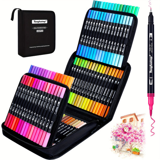 100/120 Colors Dual Tip Brush Markers, Brush and Fineliner Coloring Brush Pens Set for Adults