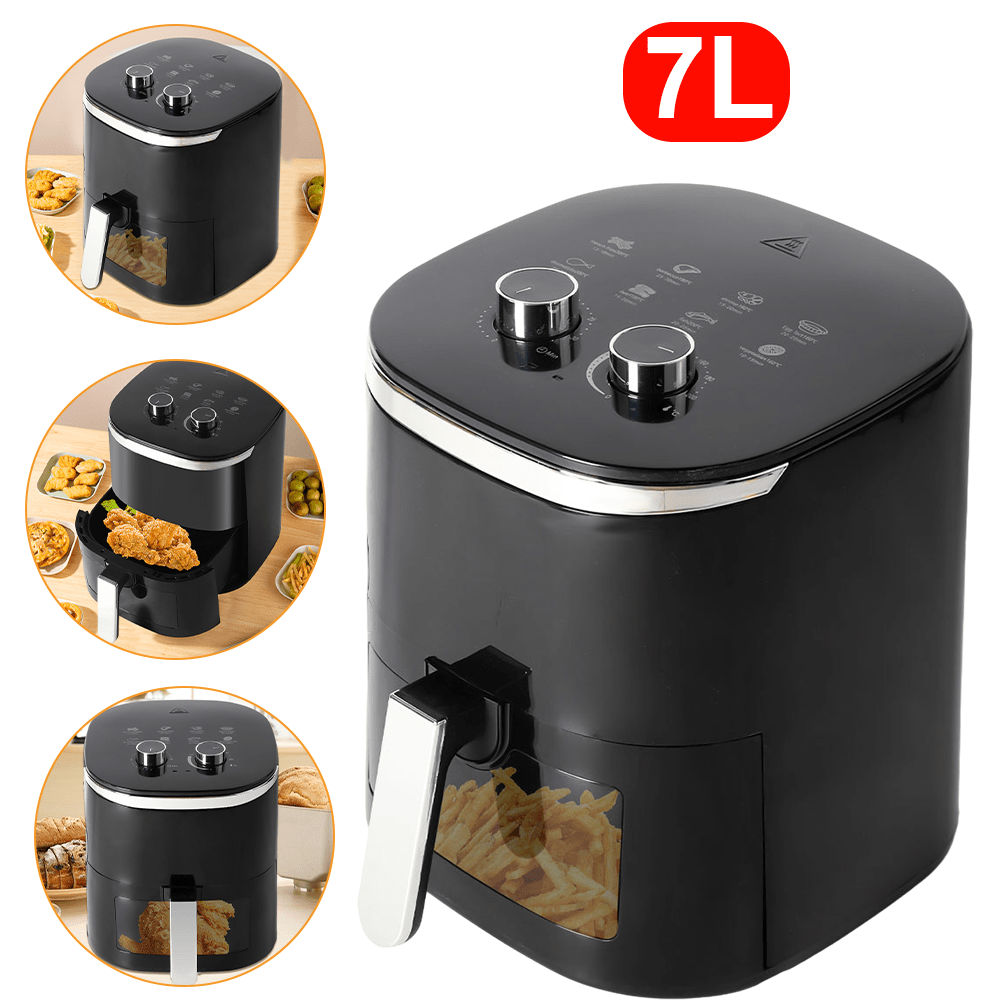 A Set Black 7L 1400w Deluxe Multifunctional Air Fryer Rapid Healthy Cooker Oven Low Fat Oil Free Food Frying Non-Stick