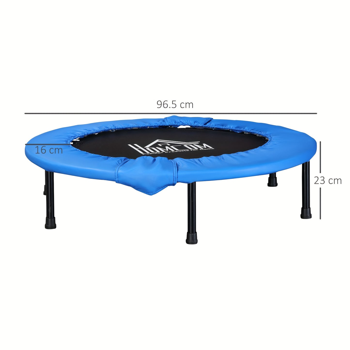 96cm Mini Fitness Trampoline Home Gym Yoga Exercise Rebounder Indoor Outdoor Jumper W/ Safety Pad, Blue And Black