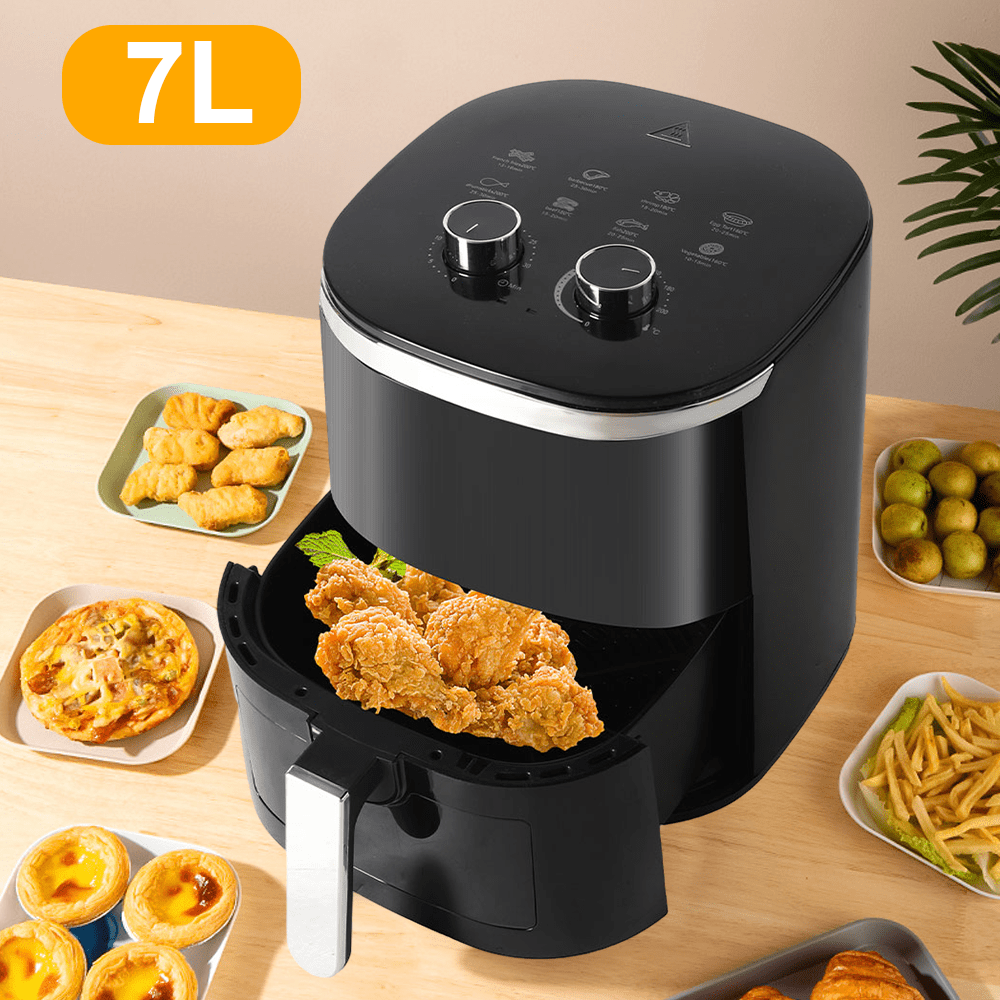 A Set Black 7L 1400w Deluxe Multifunctional Air Fryer Rapid Healthy Cooker Oven Low Fat Oil Free Food Frying Non-Stick