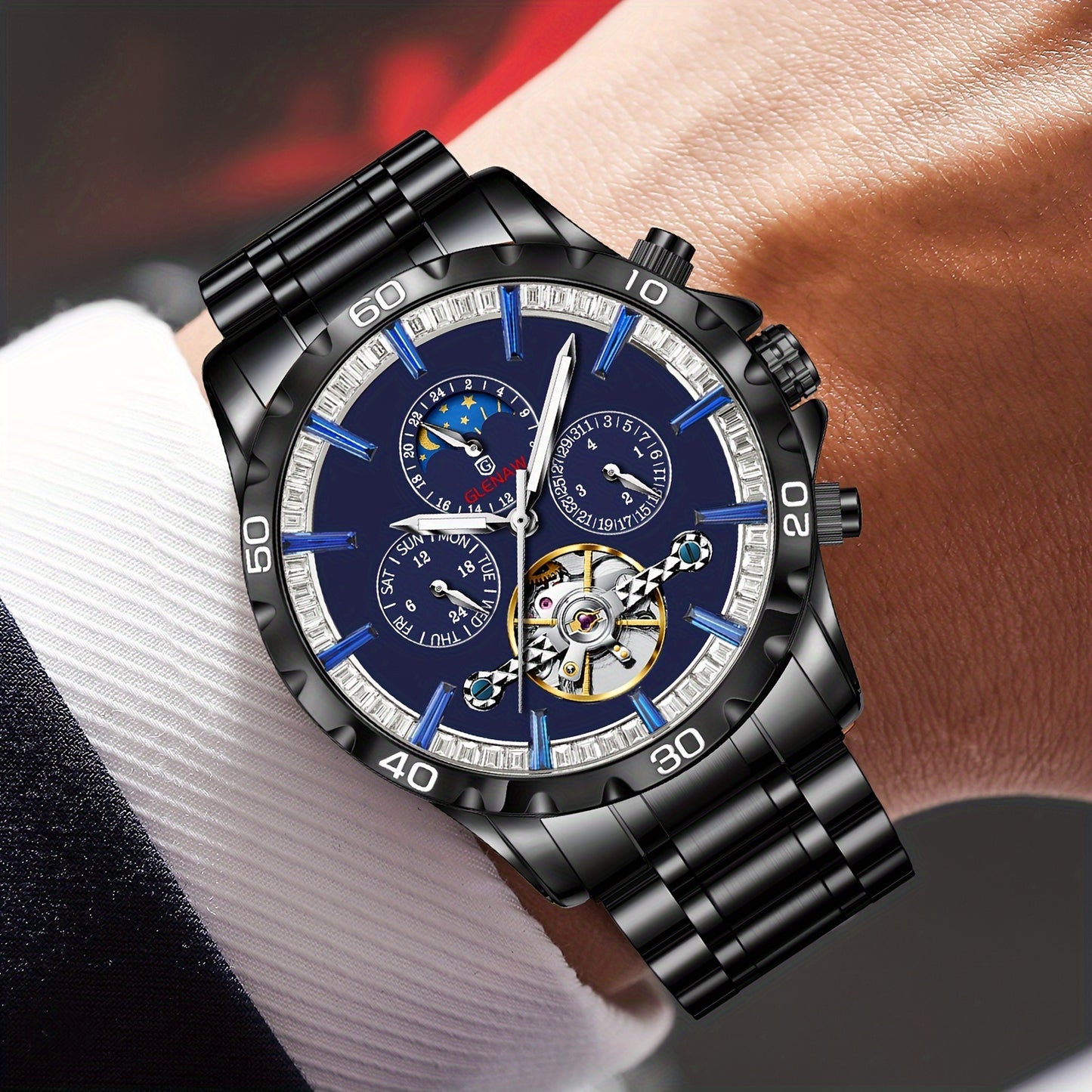 Stylish Men's Mechanical Watch - Automatic Self-Winding, Hollow Dial, Stainless Steel Strap, Water Resistant, Precise Timekeeping, Elegant Accessory for Any Occasion