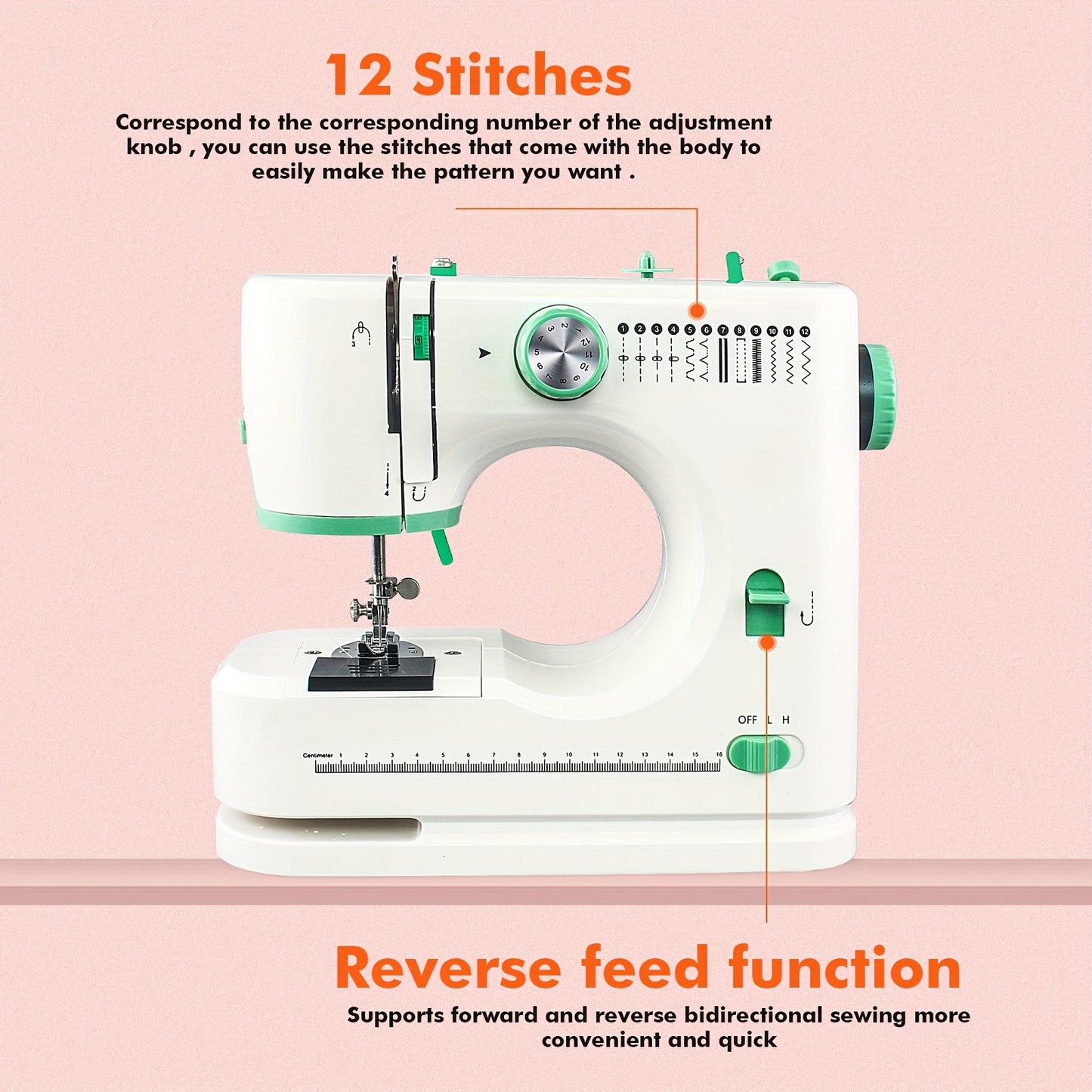 Mini Electric Sewing Machine With Extension Table, Twin Needle, Twin Speed, Twin Thread Multifunction Sewing Machine With 12 Stitches And Reverse Stitch For Beginners (FLSM-520)