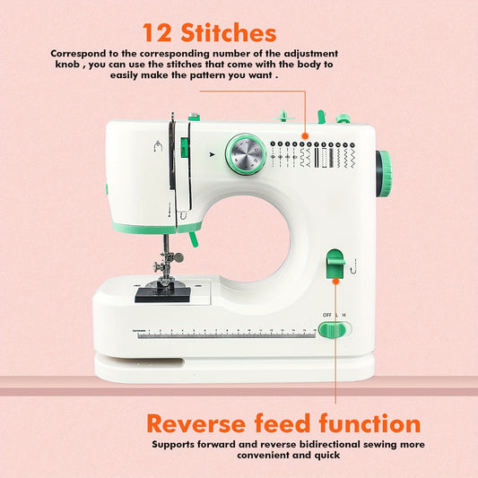 Mini Electric Sewing Machine With Extension Table, Twin Needle, Twin Speed, Twin Thread Multifunction Sewing Machine With 12 Stitches And Reverse Stitch For Beginners (FLSM-520)