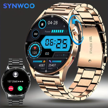 AI-Enhanced Stainless Steel Smartwatch - Voice Controlled, Wireless Call & Music, Sport Fitness Tracker - Compatible with Android & IOS