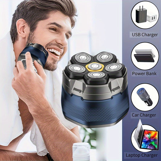 USB Rechargeable Rotary Shaver for Men, 1400mAh Lithium Battery, Fast Type-C Charging, LED Display, 6-Blade Floating Head, No Cuts or Irritation, Wet/Dry Use, Long-Lasting Power, Ideal Gift