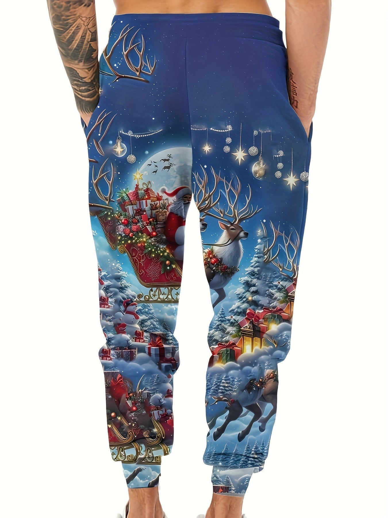 Men's Casual Christmas-Themed Joggers - 3D Digital Print, Comfort Fit with Drawstring Waist, Perfect for Fall & Winter