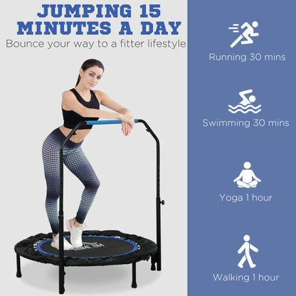 40" Foldable Mini Trampoline Fitness Trampoline Rebounder for Adults w/ Adjustable Foam Handle, for Indoors, Outdoors, Cardio Training