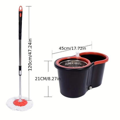 1set Microfiber Spin Mop and Bucket Set with Stainless Steel Handle - Easy Wring System for Wet and Dry Use - Ideal for Kitchen, Bathroom, Living Room, Bedroom - No Battery Required