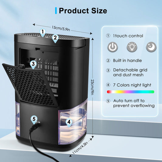 Dehumidifiers for Home, 1000ml Small Dehumidifiers for Bedroom with Quiet 7 Lights Auto Shut off, Portable Dehumidifier with Handle for Room Dampness Corner Wall Mold Windows Mist