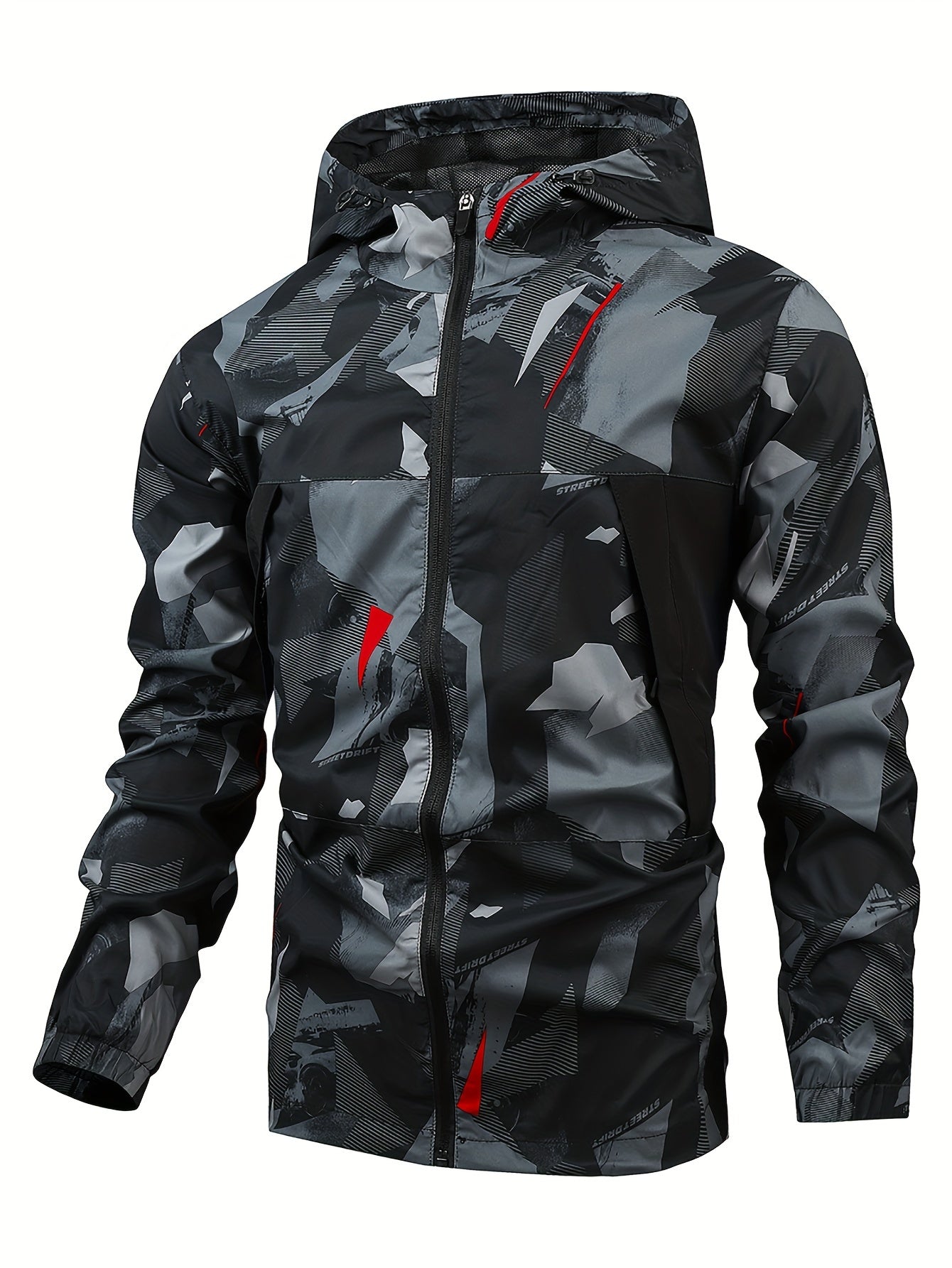 Men's Casual 2-Piece Camouflage Sports Suit, Men's Hooded Zip Up Jacket With Pockets, Breathable Comfy Drawstring Pants