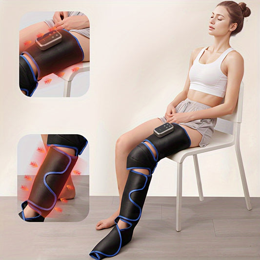 3-in-1 Leg Knee Foot Massager with Controller – USB Charging Wood-Textured Professional Massage Equipment, 2500mAh Rechargeable Lithium Battery, Unscented Air Compression and Heated Therapy Device for Feet and Legs