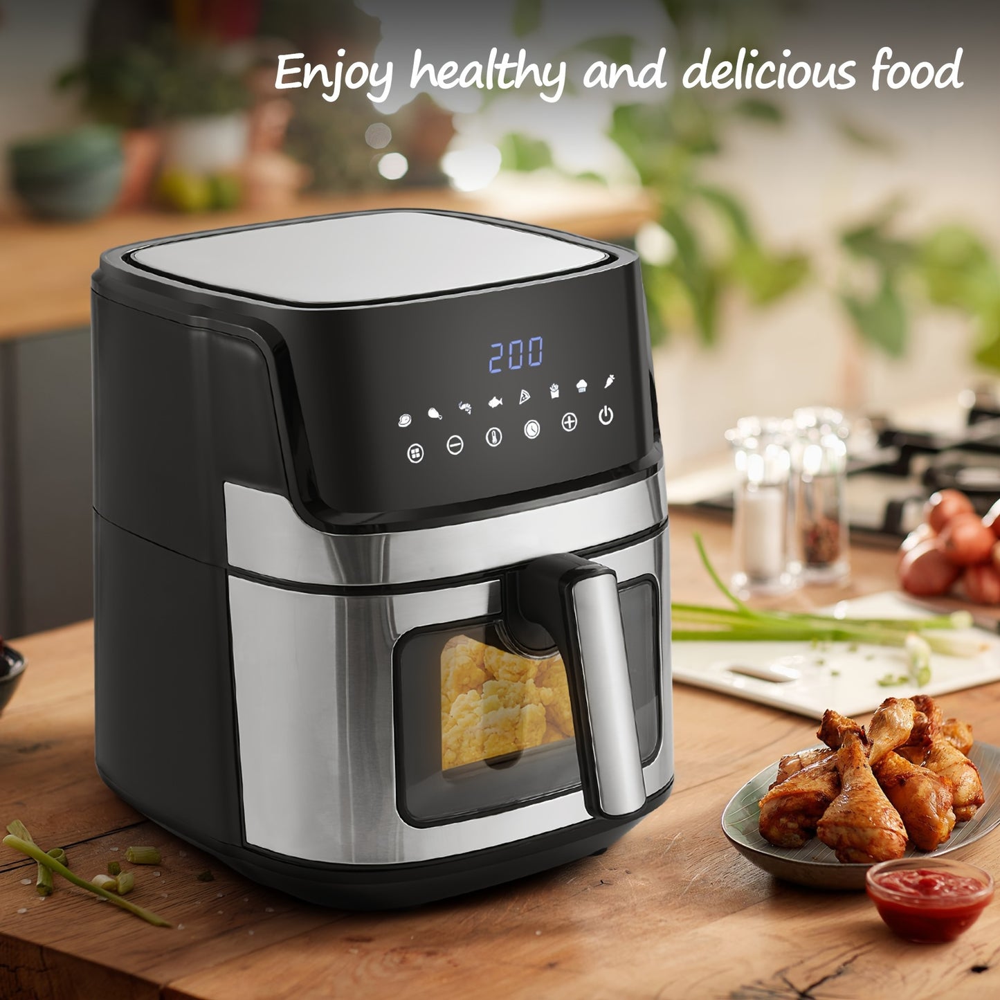 CLIPOP 8-in-1 Air Fryer With LED Touch Display And Visible Window 6.5L AirfryerRapid Circulation For Health Cooking, 1700W, 60 Min-timer, 80-200°C