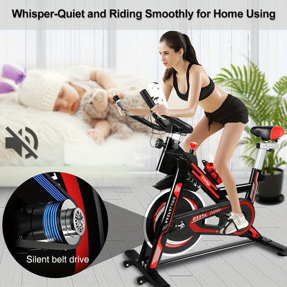 Stationary Indoor Exercise Bike With Slient Flywheel For Home Gym Workout