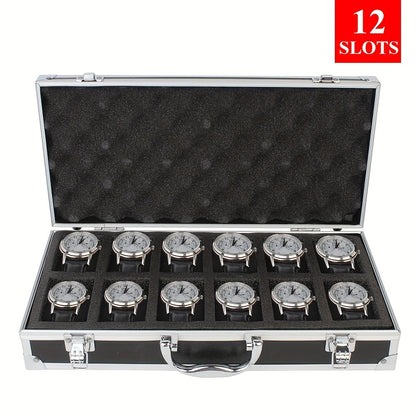 1pc 12 Slots Watch Storage Box, Aluminum Alloy Jewelry Wrist Watches Holder Display Box, Watch Holder Organizer