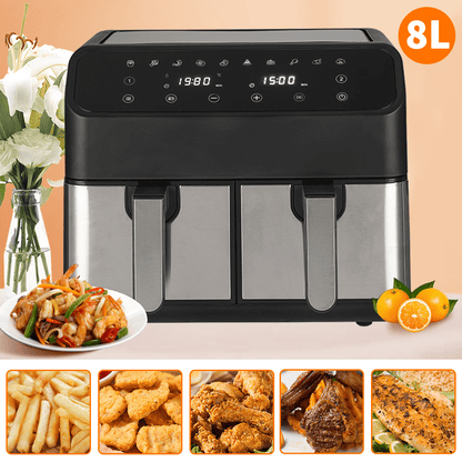 A Set 8L Large Capacity Dual Zone Digital Air Fryer Oven Cooker-Oil-Free Low-Fat Healthy Cooking Multi-Functional Easy-To-Use Space-Saving Design