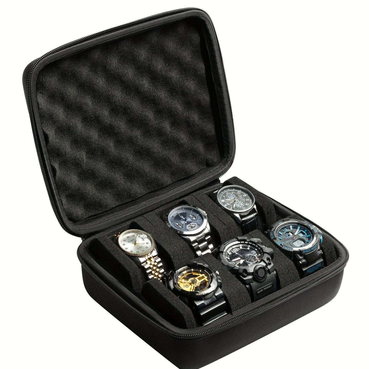 6-Slot Watch Box, Storage for 6 Watches, Suitable for Small and Large Watches, with Shockproof Sponge Pillow, Portable Travel, Hard Shell Watch Protection, Home Watch Storage, Best for Christmas