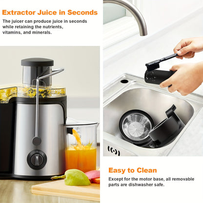 600W High-Power Centrifugal Juicer - Easy Clean, BPA-Free Stainless Steel & ABS, 70mm Wide Mouth for Whole Fruits & Vegetables, Dual Speeds, Perfect for Kitchens & Restaurants