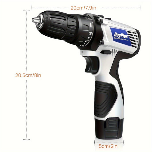 Cordless Drill Driver, Battery Powered Screwdriver With 10mm Keyless Chuck, 2 Speed, Built-in LED Light, Electric Impact Drill For Drilling And Tightening/Loosening Screws, White