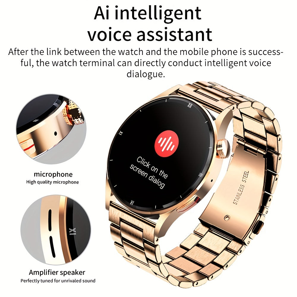 AI-Enhanced Stainless Steel Smartwatch - Voice Controlled, Wireless Call & Music, Sport Fitness Tracker - Compatible with Android & IOS