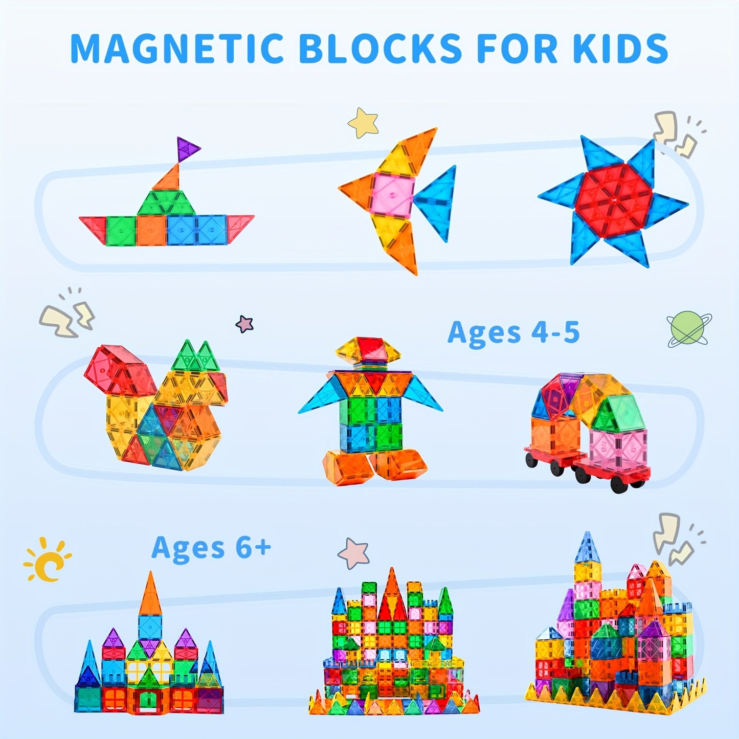 124pcs Magnetic Building Blocks Set - Colorful Educational Construction Toys for Youngsters 3+ | Perfect for Family Bonding & Gifts on Christmas, Halloween, Birthdays