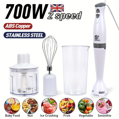 SUPERLEX 4 In 1 Handheld Blender & 2 Speed Control And Turbo Setting, 700W Immersion Blender With Whisk, 700ML Measuring Mug, 500ML Chopper, BPA Free, Food Processor