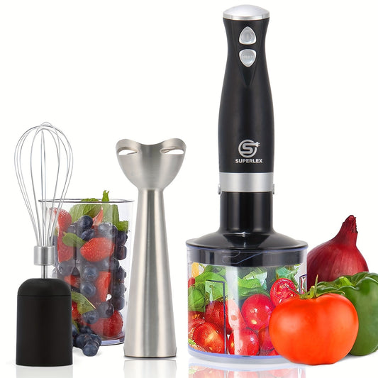 SUPERLEX 4-IN-1Hand Blender Set 700W Powerful Lmmersion Stick Blender FoodProcessor Mixer Whisk 8 500Ml Chopper Bowl & 700ml Cup, 2 Speed Stainless SteelFor Soup, Smoothies, Puree, Dip