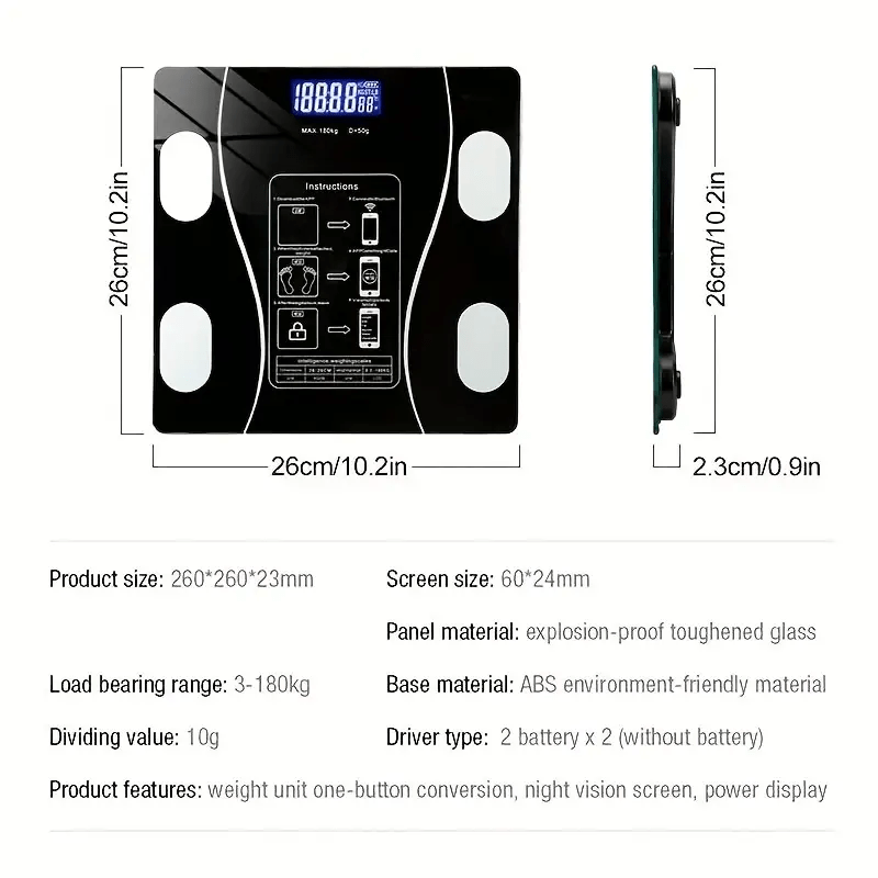 1pc Smart Digital Bathroom Scale - High-Accuracy Weight and Body Fat Measurement, Smartphone App Connectivity, Easy-to-Use Bathroom Tool for Health and Fitness Tracking